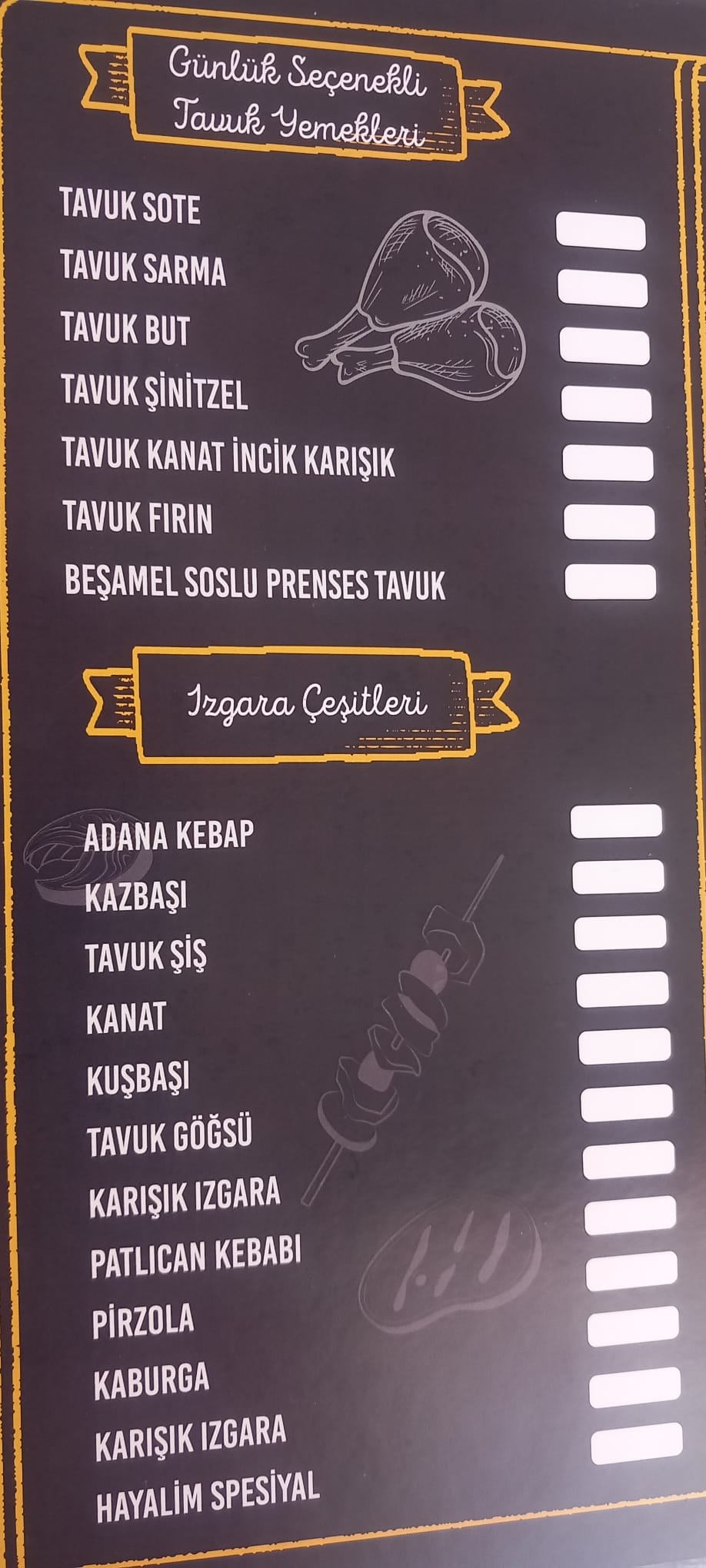 Izgara Çeşitleri - Günlük Seçenekli Tavuk Seçenekleri