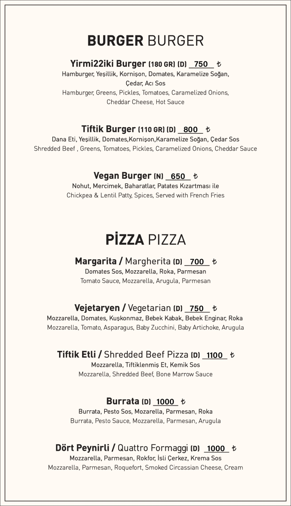 Burger ve Pizzalar