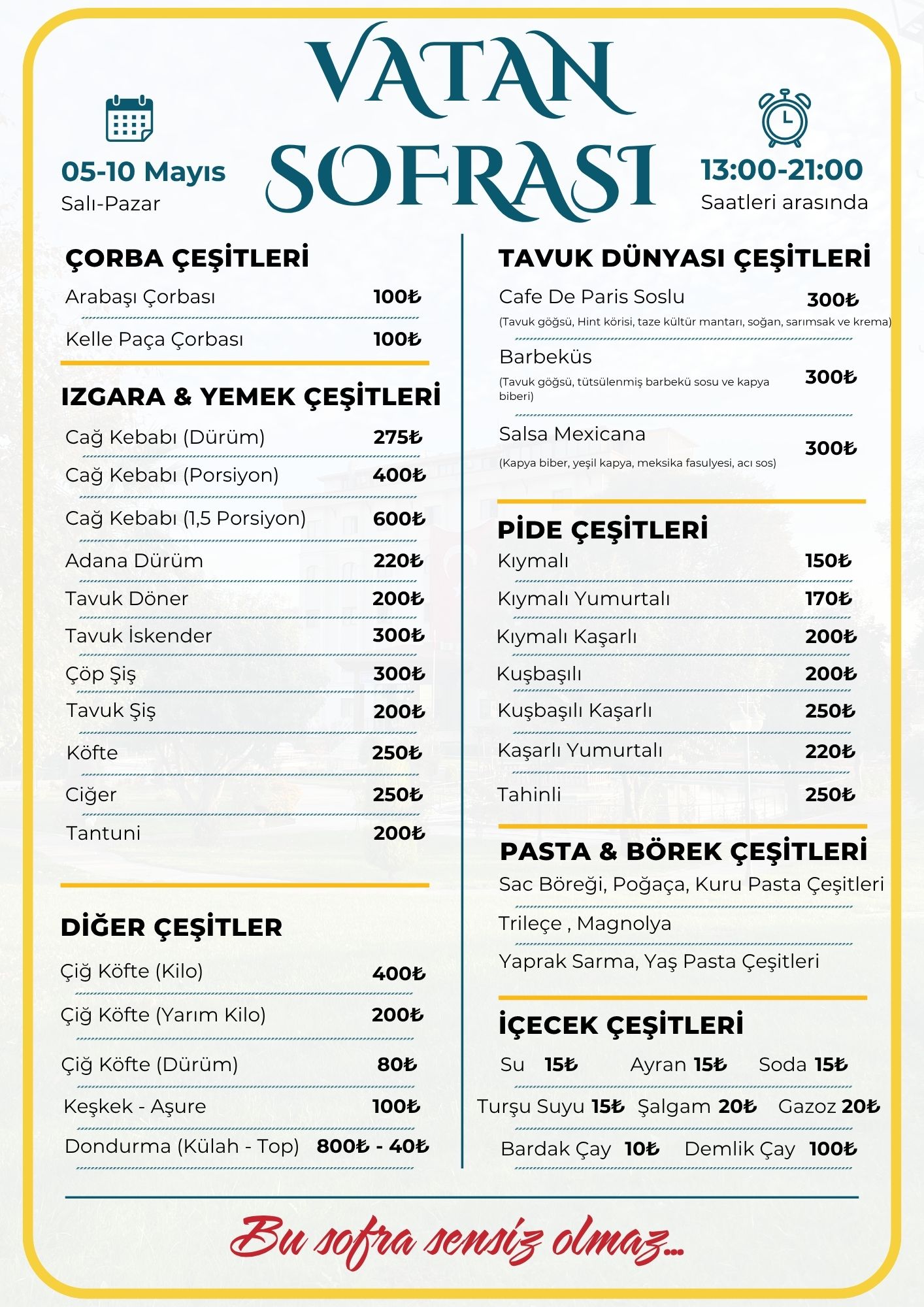 VATAN SOFRASI MENÜ