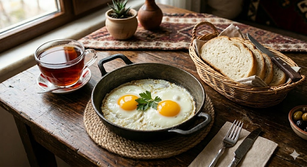 Sahanda Yumurta , fried eggs ,жареные яйца