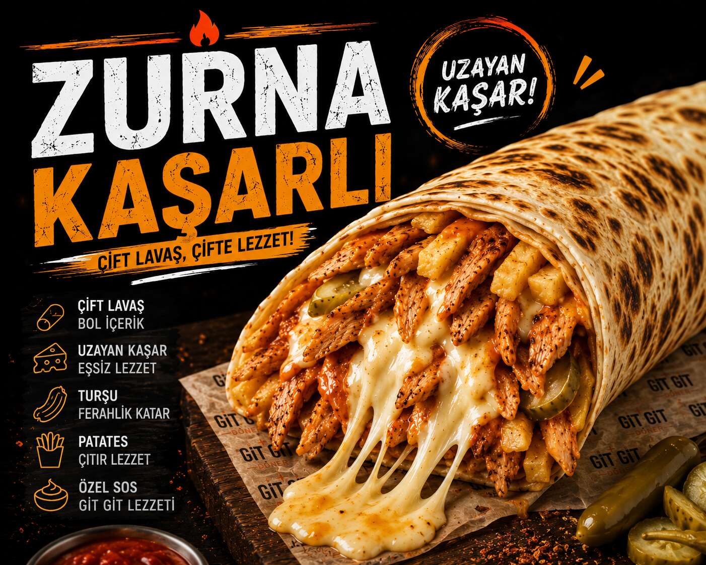 Kaşarlı Gıt-Gıt Zurna Tavuk Dürüm