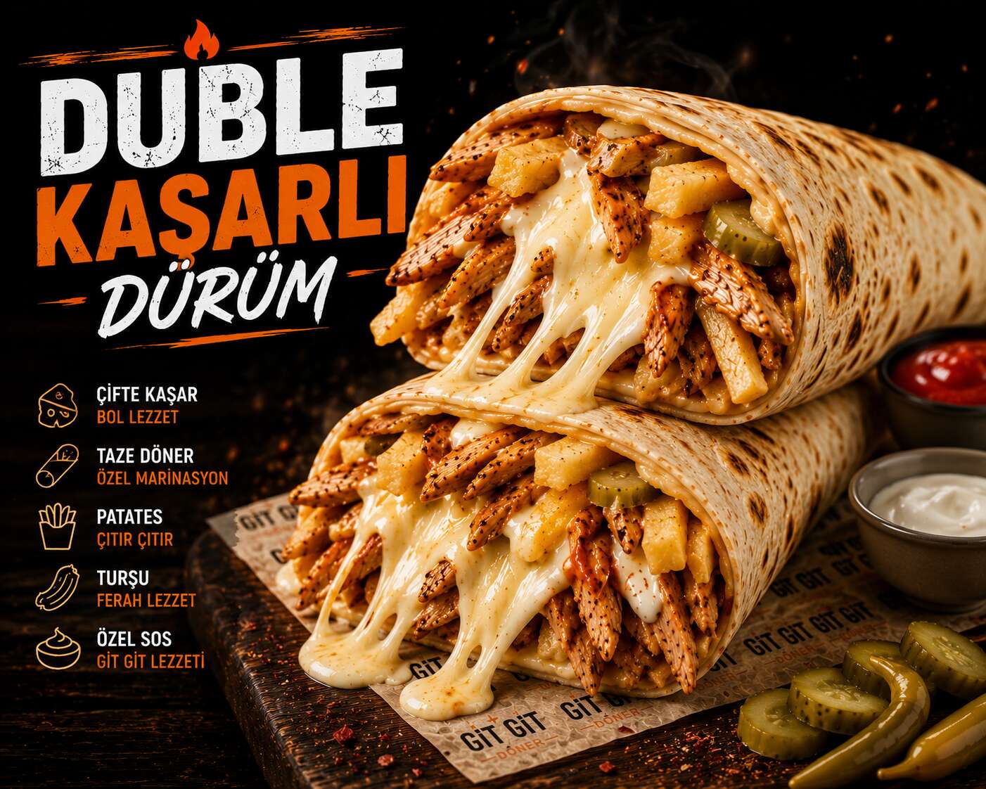 Duble Kaşarlı Gıt-Gıt Tavuk Dürüm