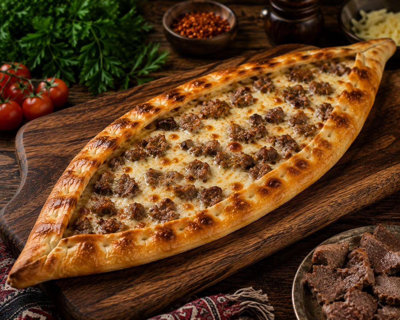 Kavurmalı Kaşarlı Pide
